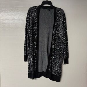 Lane Bryant Cardigan Women 22 Black Shimmer Geometric Print Yarn Mix Open Front